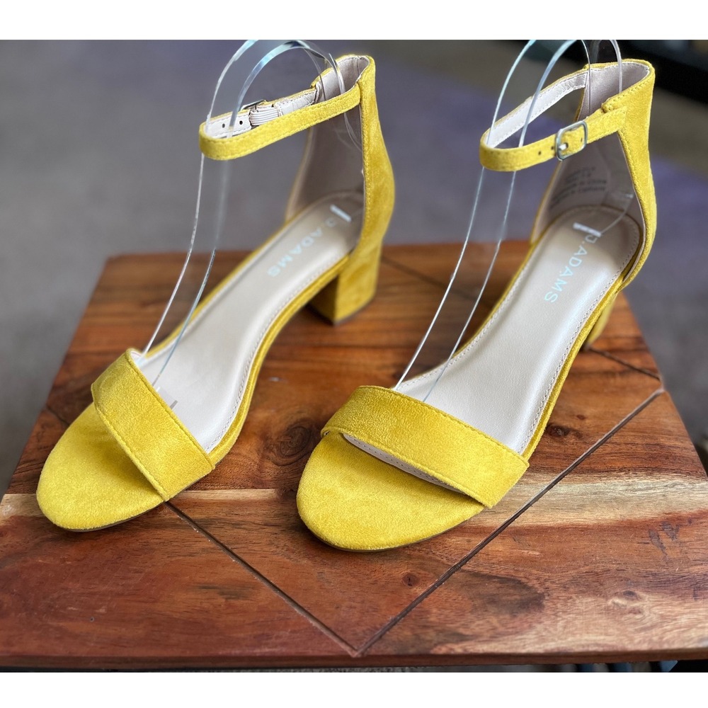 J. Adams Daisy Yellow Suede Block Heel‎ Ankle Strap Sandals Womens 7.5 NEW